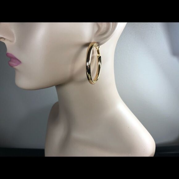 NEW Large 50mm 18k gold/sterling post hoops - Picture 5 of 6